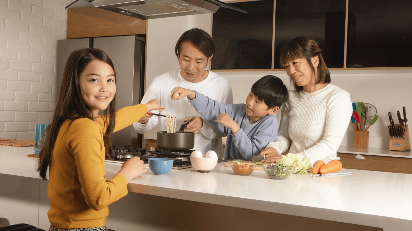 A family in the kitchen