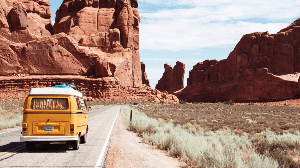 a car driving down a country road