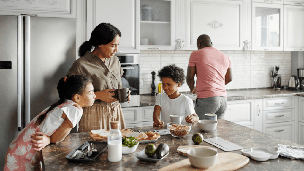 A family in the kitchen