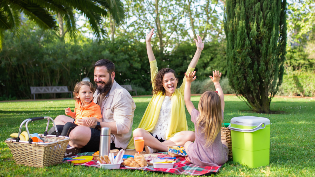 a family having a picnic in the park