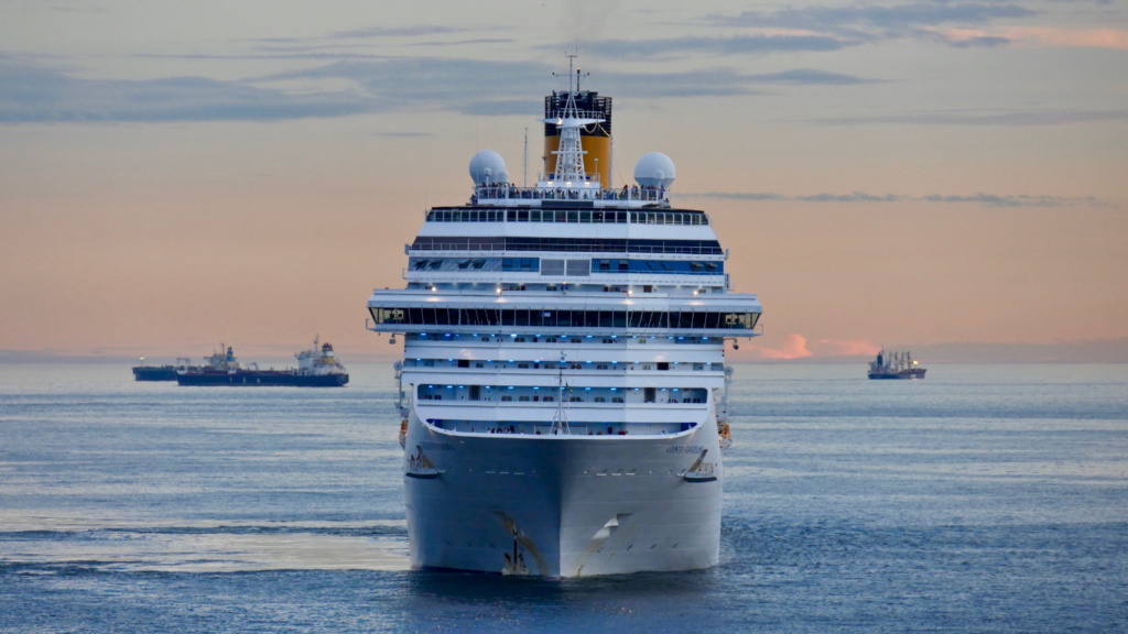 a large cruise ship sailing in the ocean