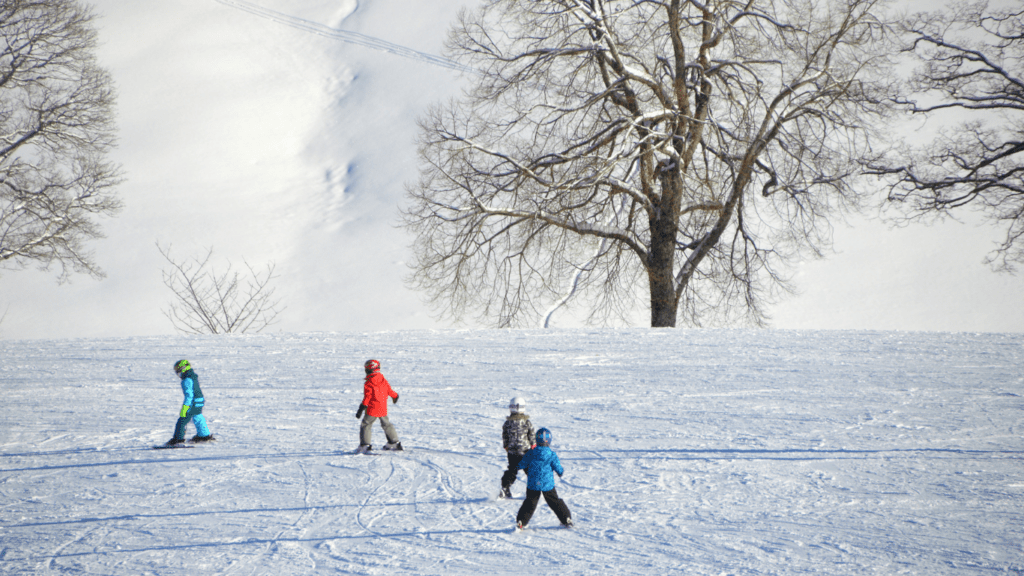 a group of person playing in the snow