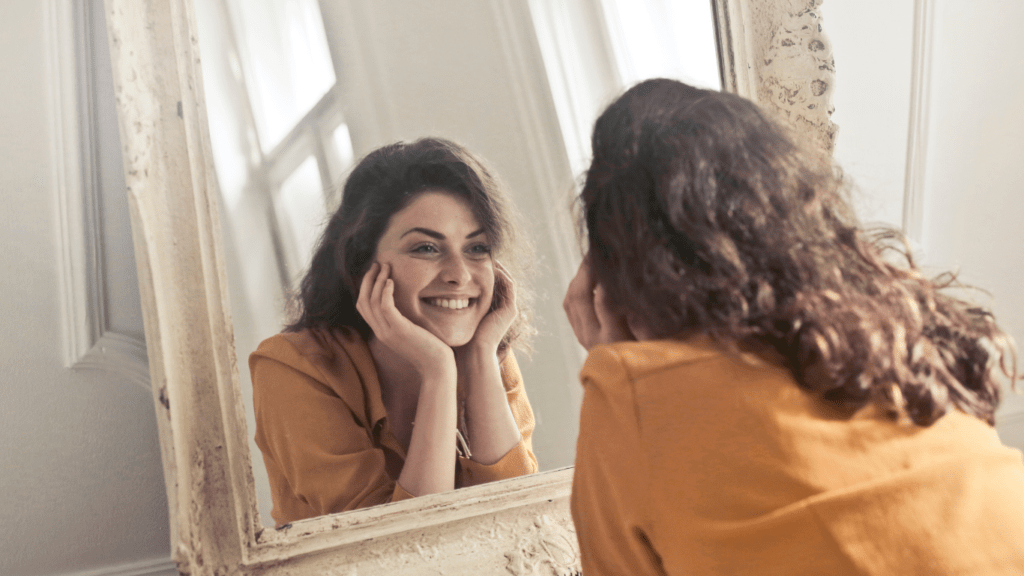 a person looking at the mirror