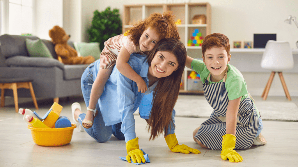 Children doing chores around the house